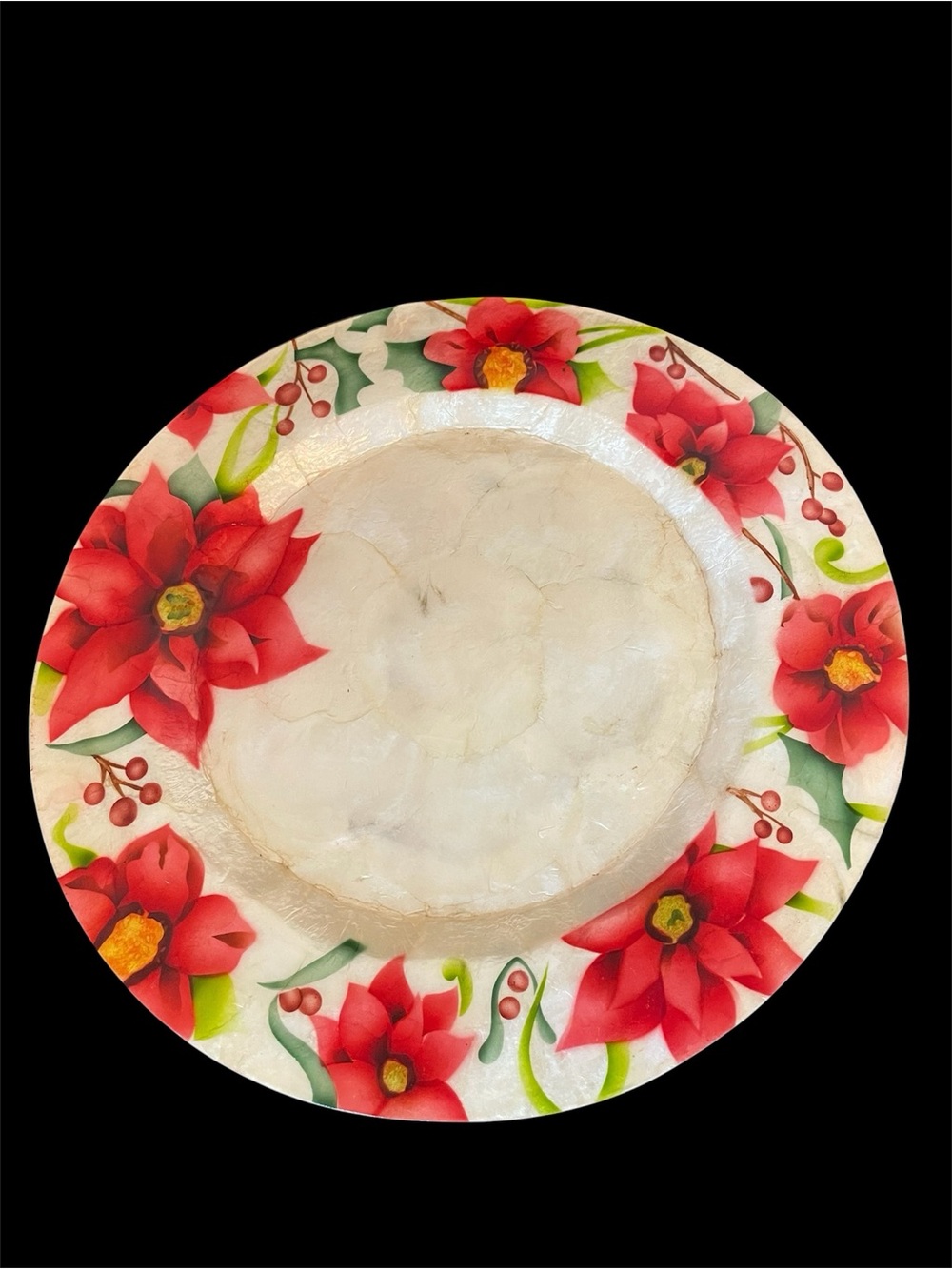 Pier 1 Imports Christmas Poinsettia Capiz Shell Charger